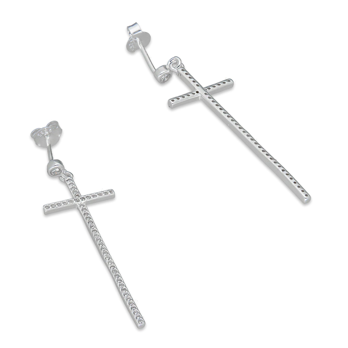 LPAP131 Arete Broquel Cruz Colgante Slim Zirconia en Plata .925 Taxco