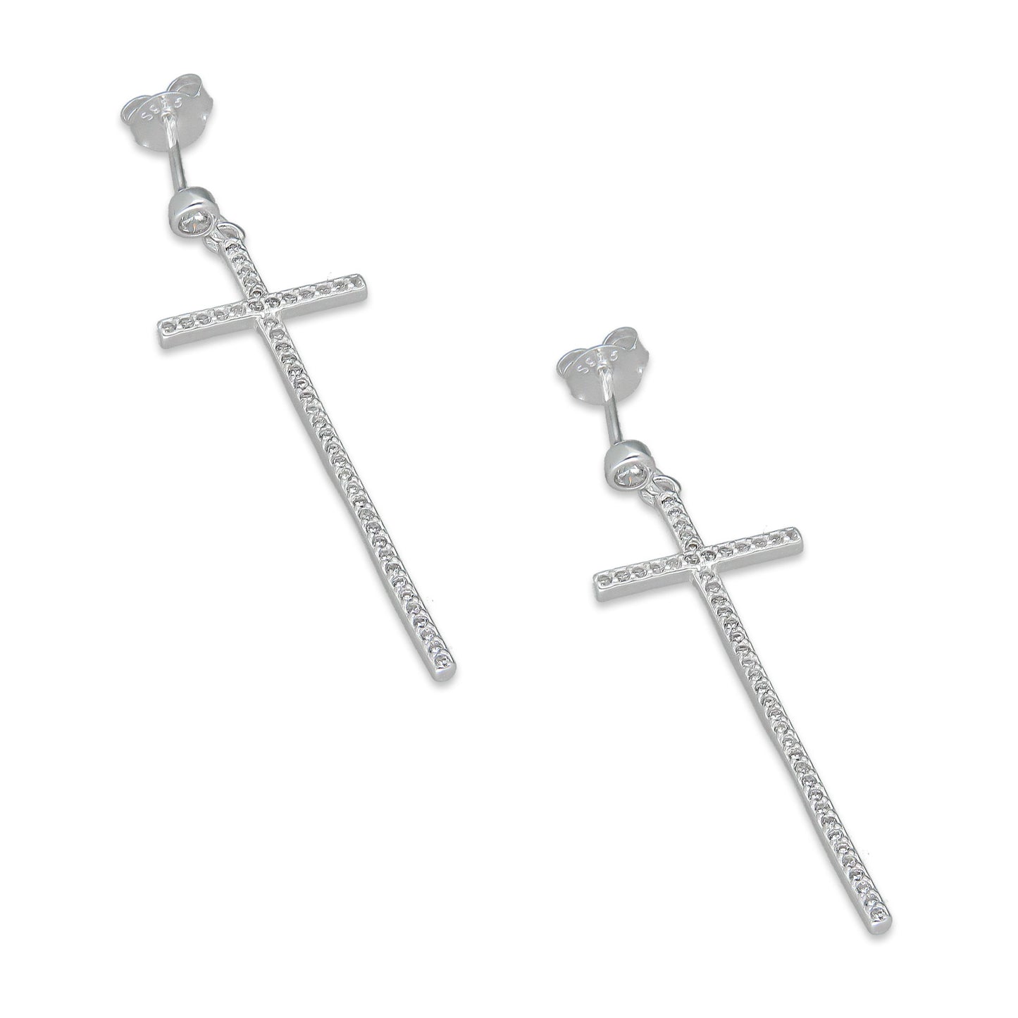 LPAP131 Arete Broquel Cruz Colgante Slim Zirconia en Plata .925 Taxco
