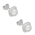 LPAP132 Arete Broquel Perla 6 mm Bisel Liso Cuadrado en Plata .925 Taxco