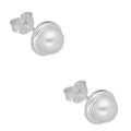 LPAP133 Arete Broquel Perla 6 mm Bisel Liso Redondo en Plata .925 Taxco