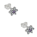 LPAP140 Arete Broquel Mini Flor Centro Violeta con Zirconias en Plata .925 Taxco