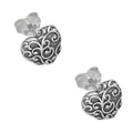 LPAP141 Arete Broquel Corazón Bombeado Ornamentado en Plata .925 Taxco