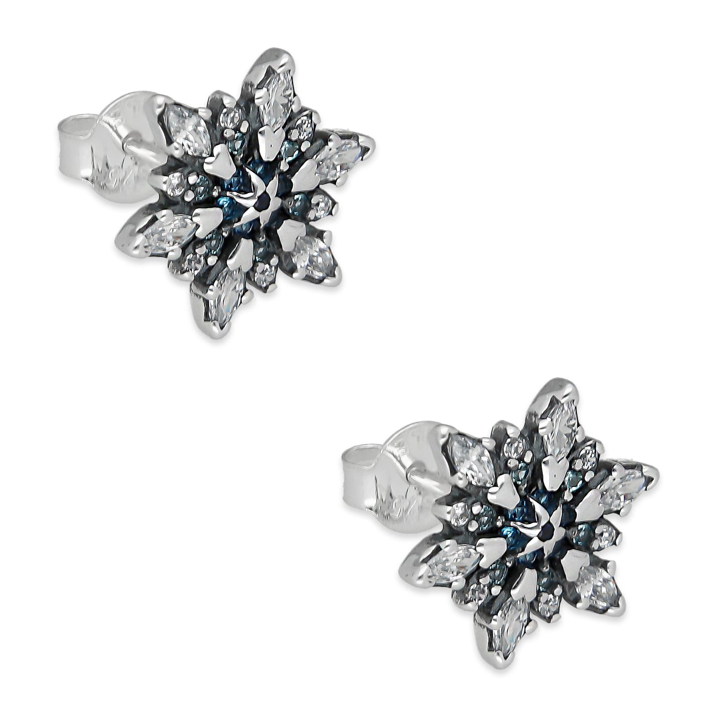 LPAP143 Arete Broquel Copo de NIeve 6 Puntas con Zirconia en Plata .925 Taxco