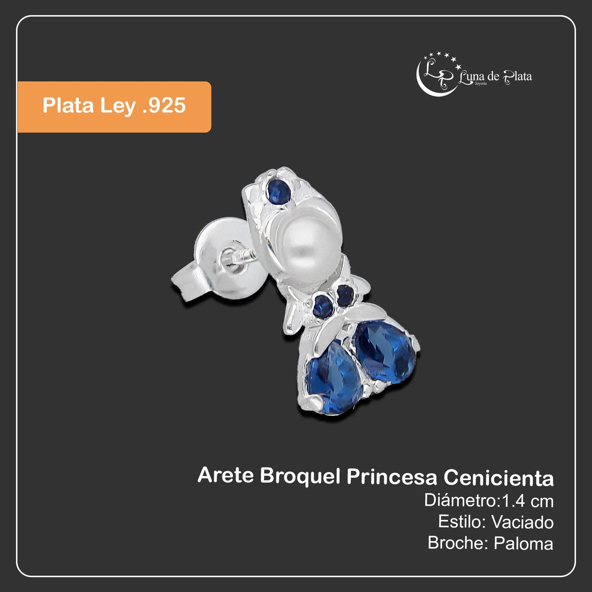 LPAP144 Arete Broquel Princess Mod 1 Cen Azul en Plata .925 Taxco 4685831488