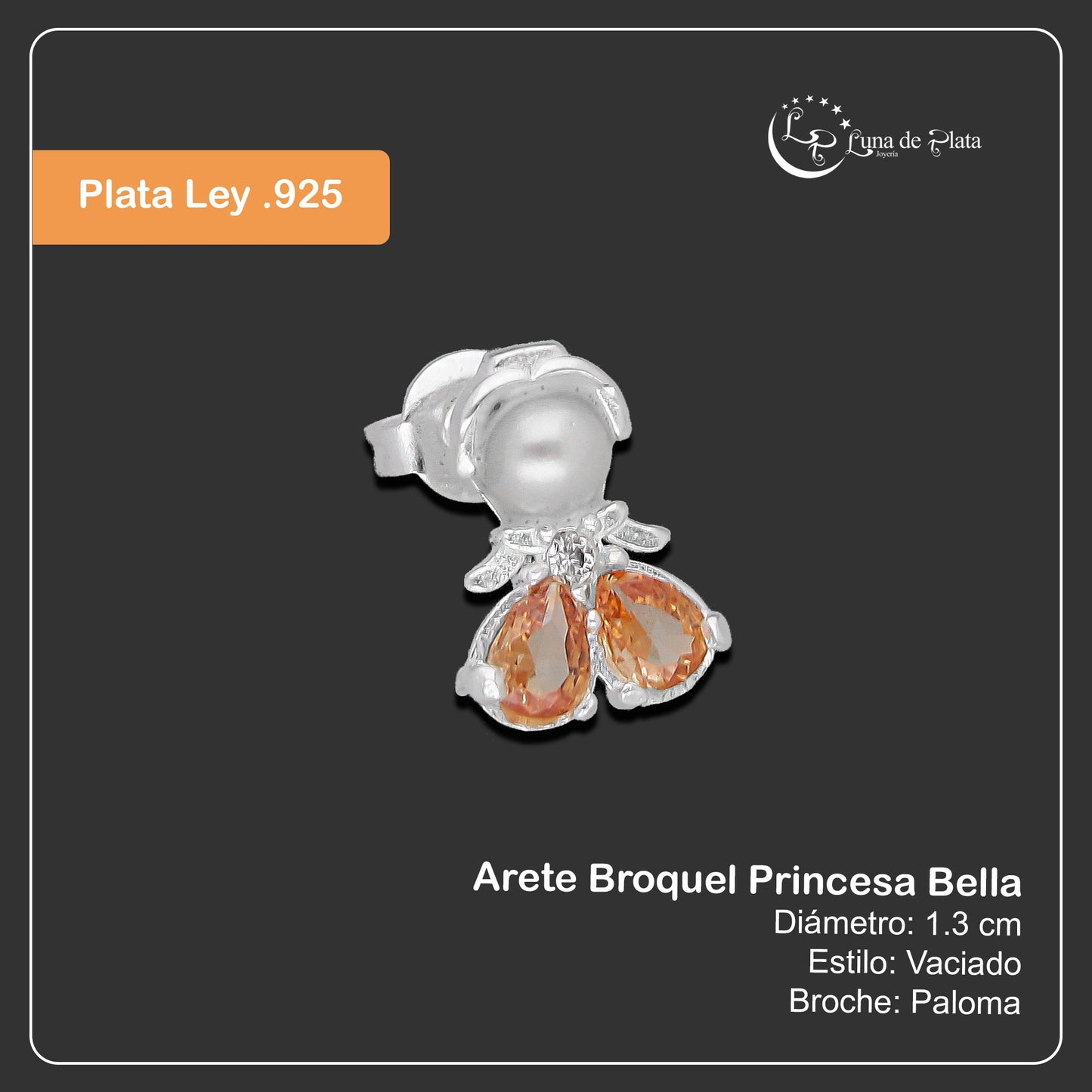LPAP146 Arete Broquel Princess Mod 3 Be Cafe en Plata .925 Taxco 4685741172