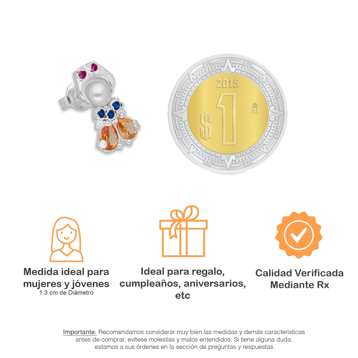 LPAP147 Arete Broquel Princess Mod 4 Blan Multi Plata .925 Taxco 4685780020