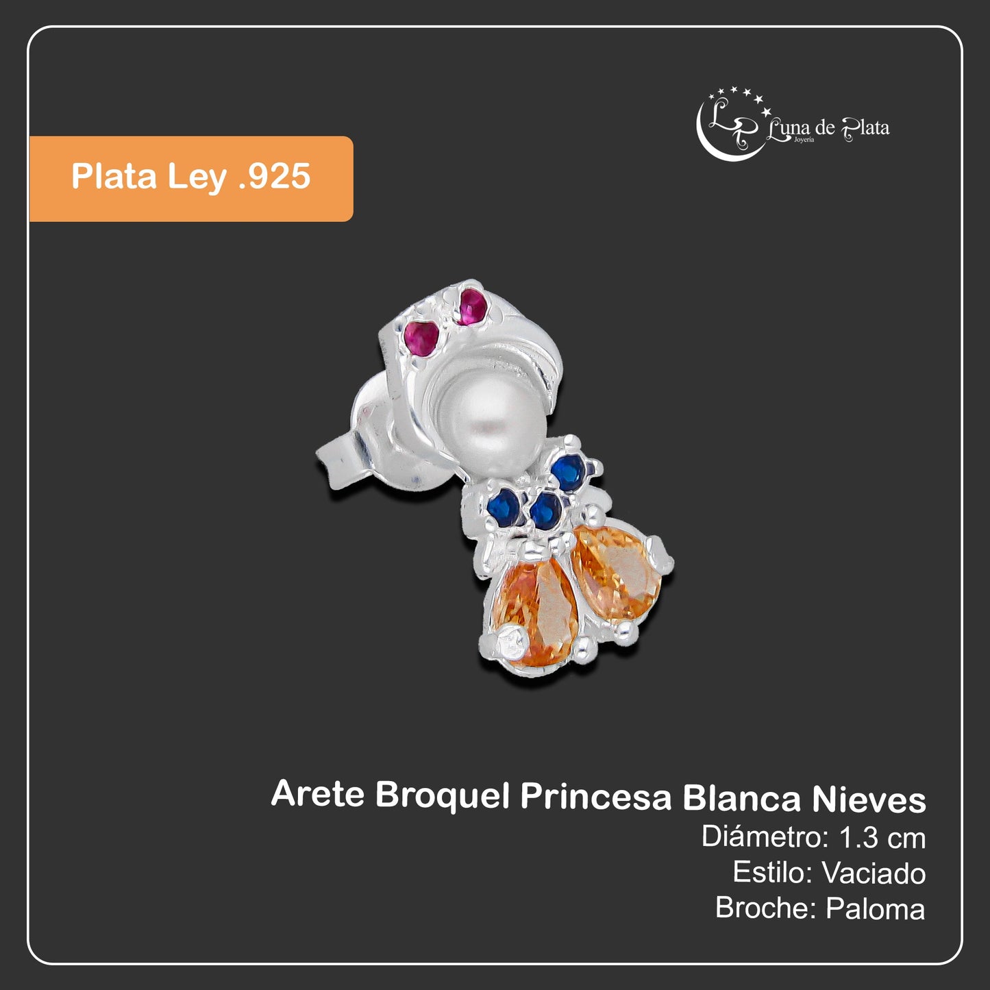 LPAP147 Arete Broquel Princess Mod 4 Blan Multi Plata .925 Taxco 4685780020