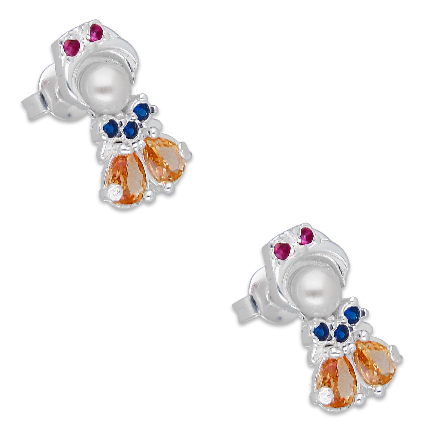 LPAP147 Arete Broquel Princess Mod 4 Blan Multi Plata .925 Taxco 4685780020