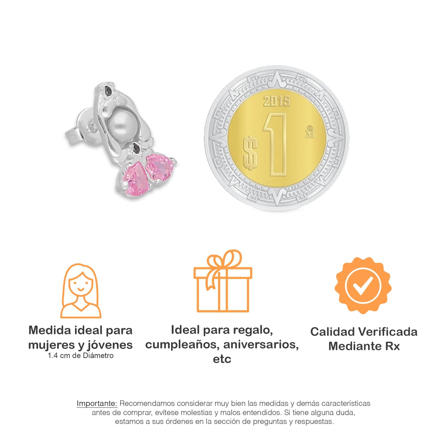 LPAP148 Arete Broquel Princess Mod 5 Au Rosa en Plata .925 Taxco 4685663486