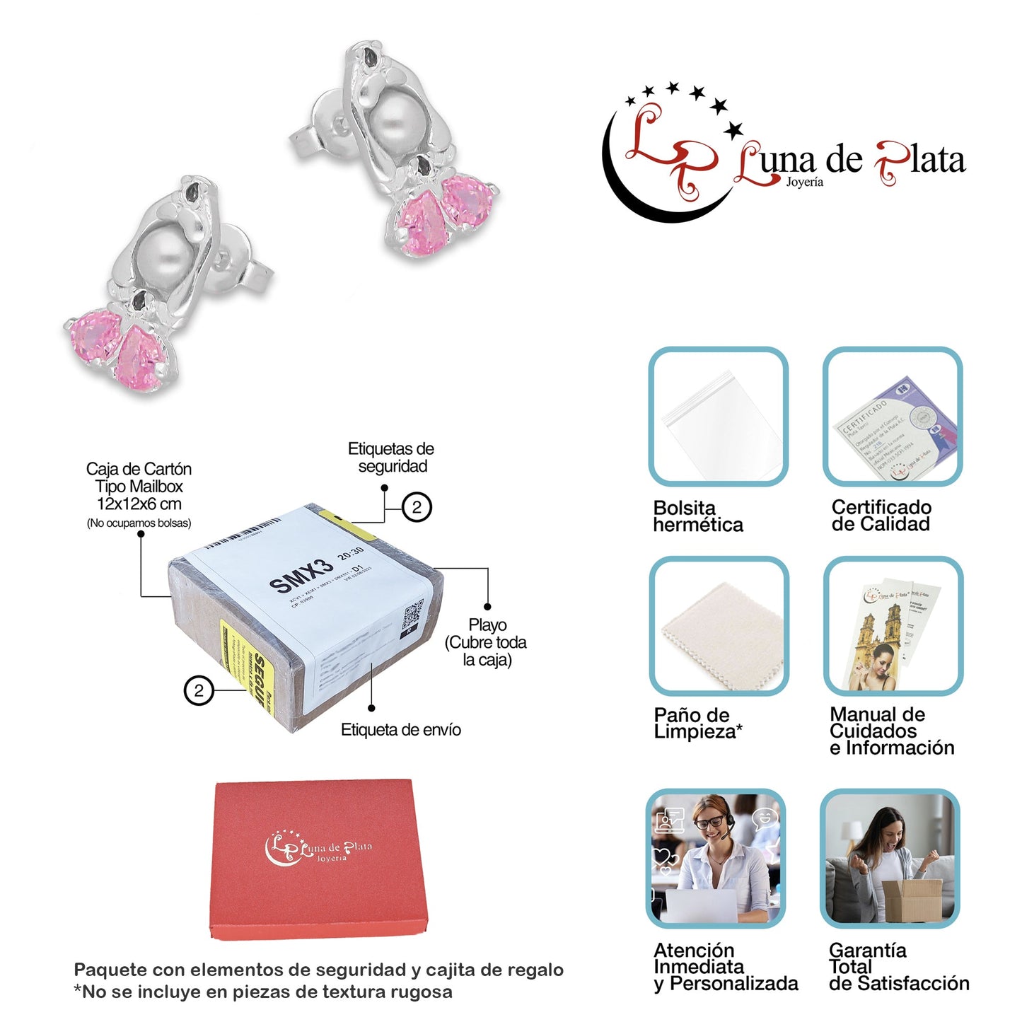 LPAP148 Arete Broquel Princess Mod 5 Au Rosa en Plata .925 Taxco 4685663486