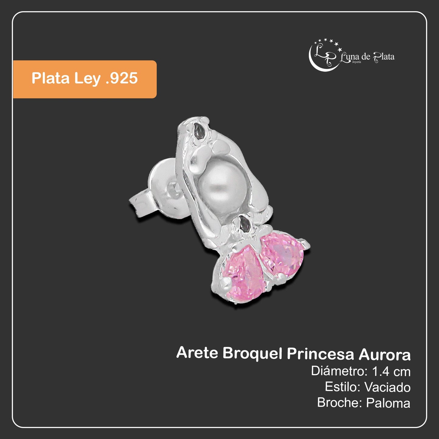 LPAP148 Arete Broquel Princess Mod 5 Au Rosa en Plata .925 Taxco 4685663486