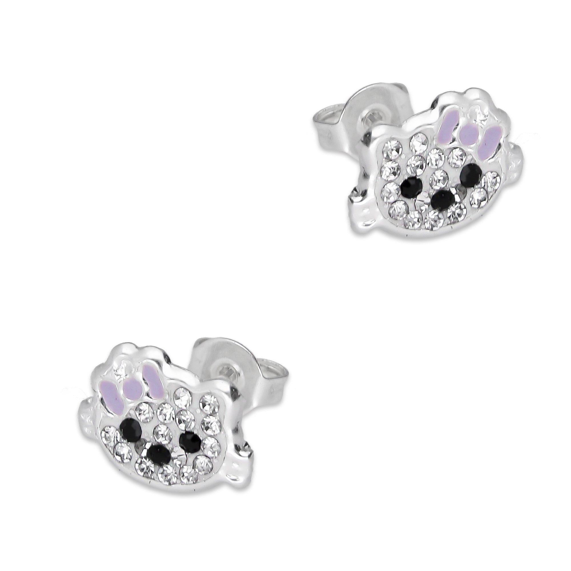 LPYAP002 Arete Broquel Kitty Cubierta de Zirconias en Plata .925