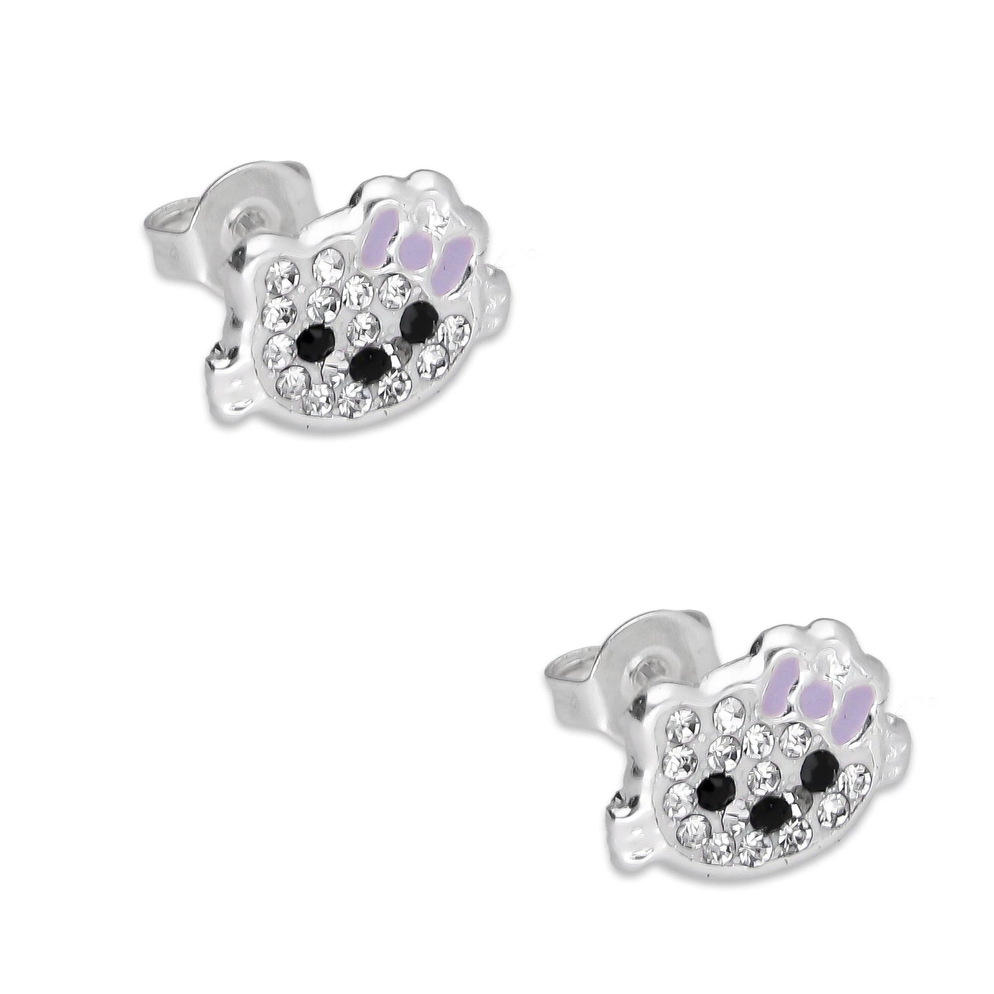 LPYAP002 Arete Broquel Kitty Cubierta de Zirconias en Plata .925