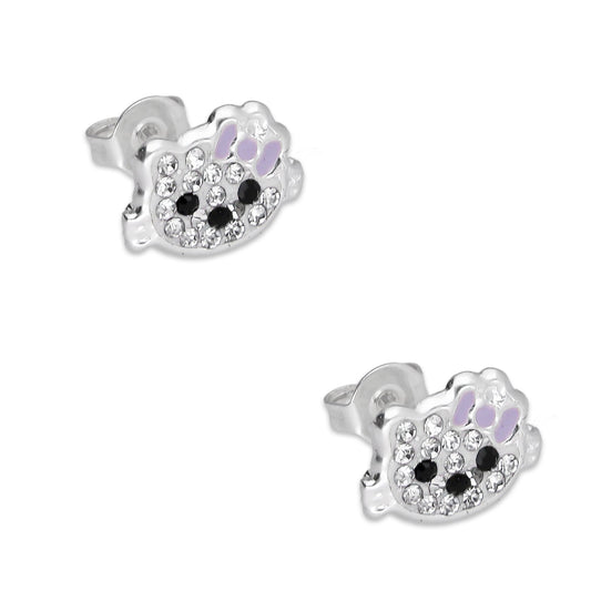 LPYAP002 Arete Broquel Kitty Cubierta de Zirconias en Plata .925