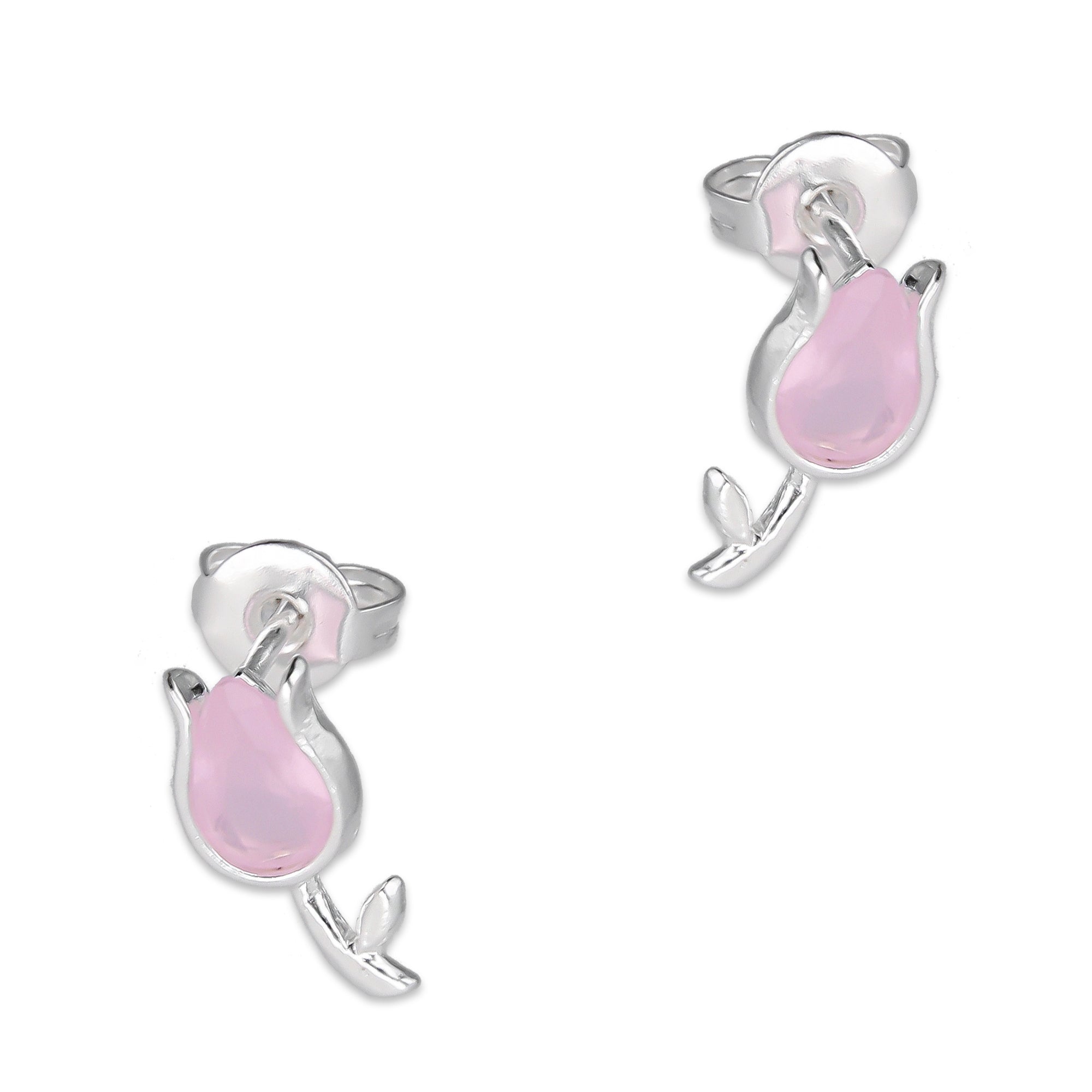 LPYAP003 Arete Broquel Tulipán Rosa en Plata .925 5539541106