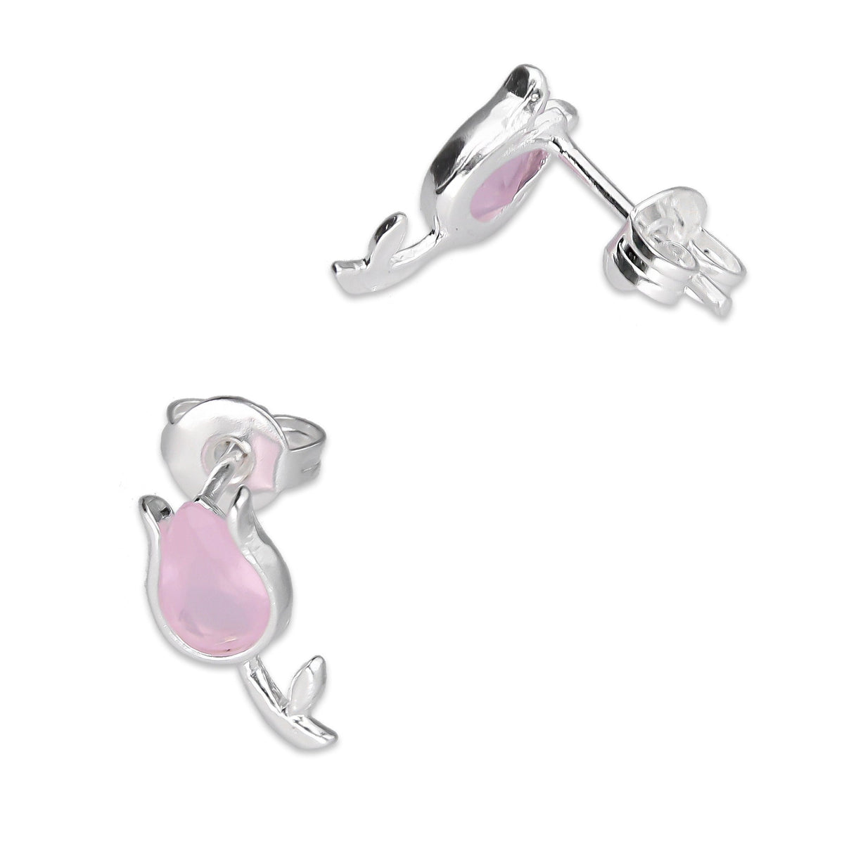 LPYAP003 Arete Broquel Tulipán Rosa en Plata .925 5539541106