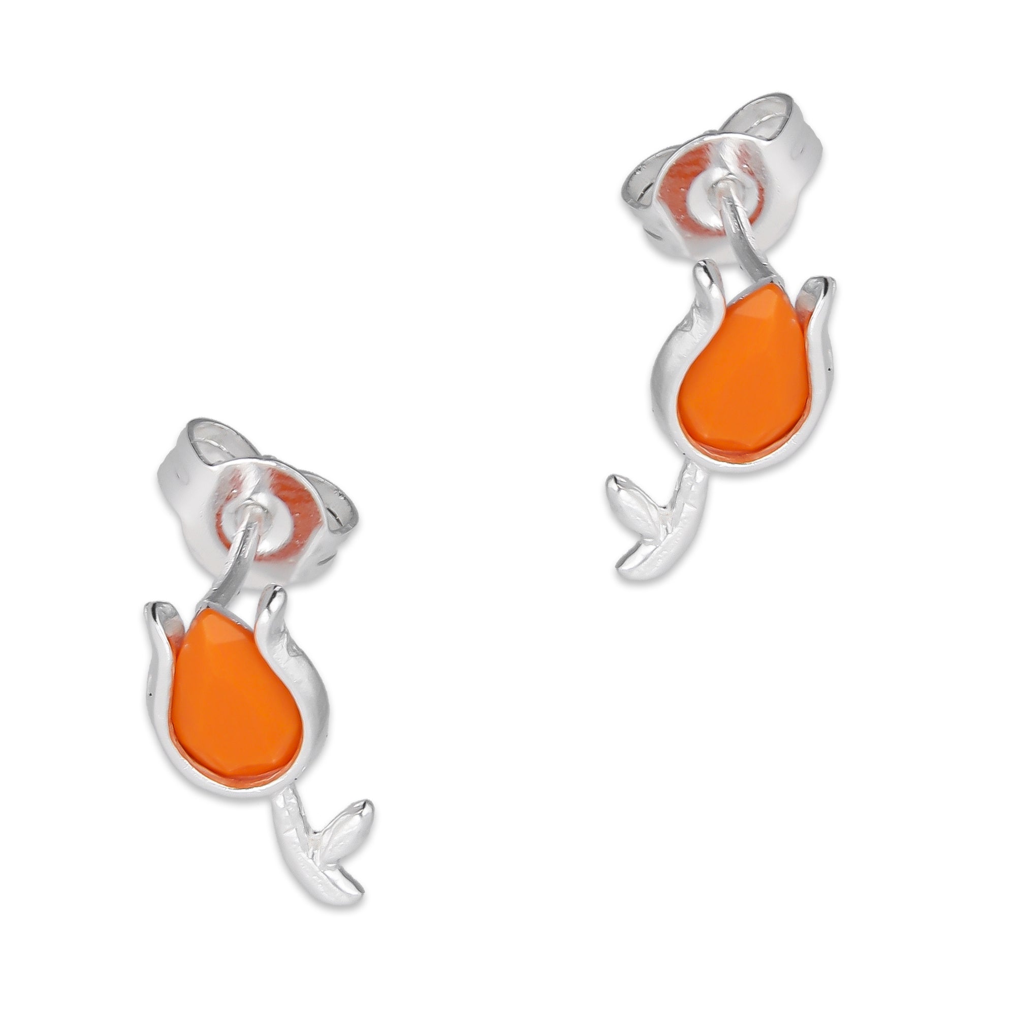 LPYAP004 Arete Broquel Tulipán Naranja en Plata .925 5539553866