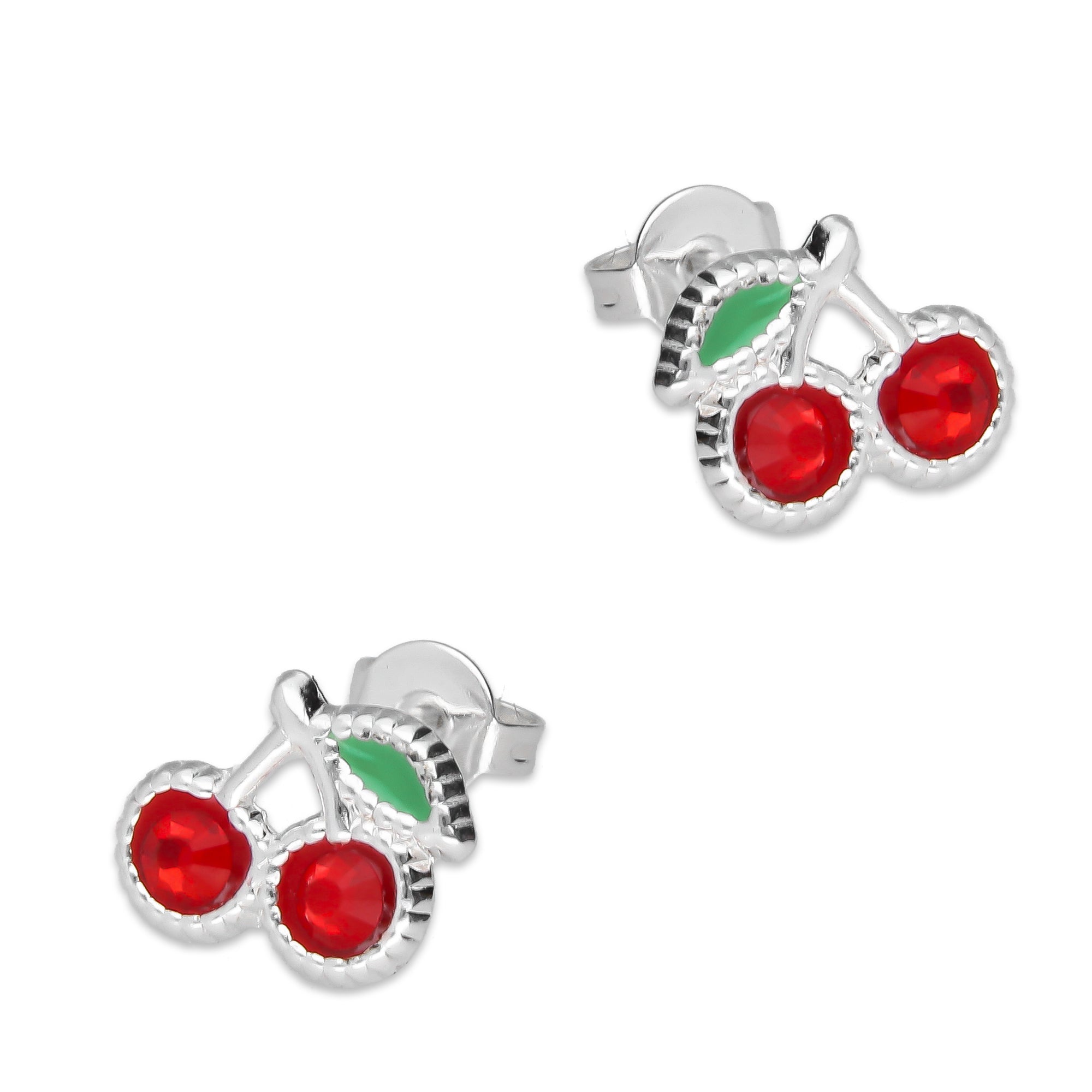 LPYAP005 Arete Broquel Cereza Hojita Verde en Plata .925 5539490390