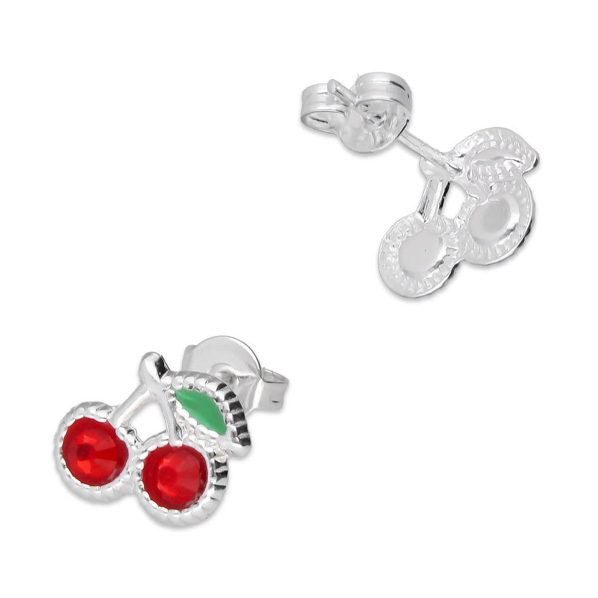 LPYAP005 Arete Broquel Cereza Hojita Verde en Plata .925 5539490390