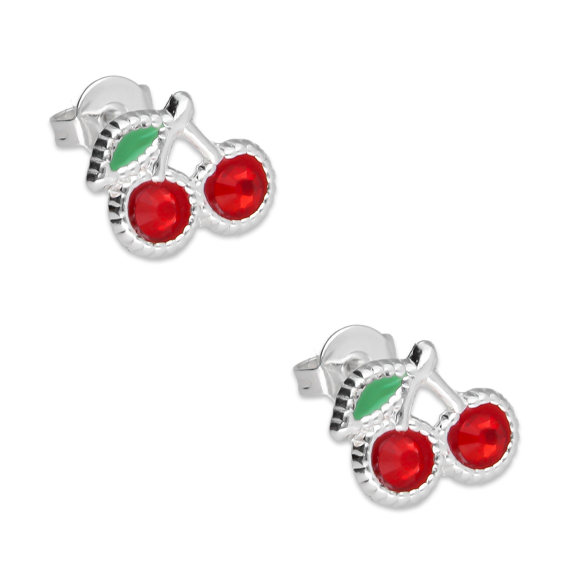 LPYAP005 Arete Broquel Cereza Hojita Verde en Plata .925 5539490390