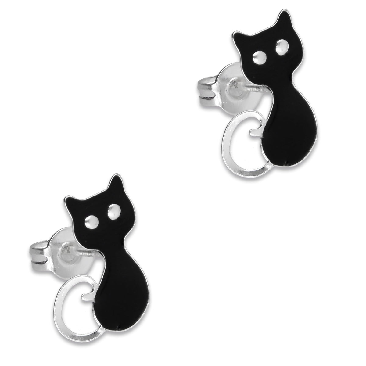 LPYAP007 Arete Broquel Gatos Negros en Plata .925 5539490466
