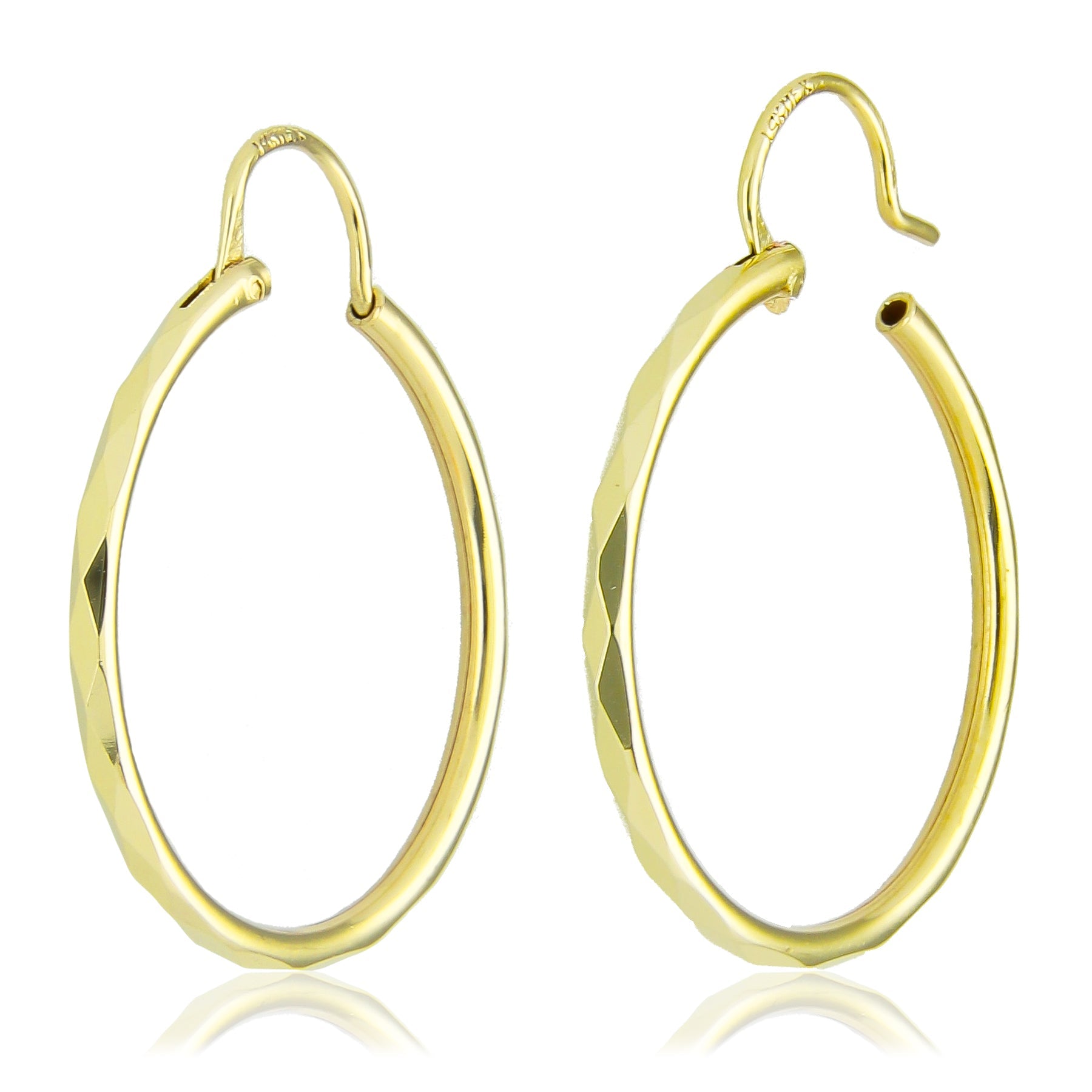 LPAUAR009 Arracadas Facetadas de Oro Sólido 14K Rombo 23 mm Mujer o Niñas 1873604997