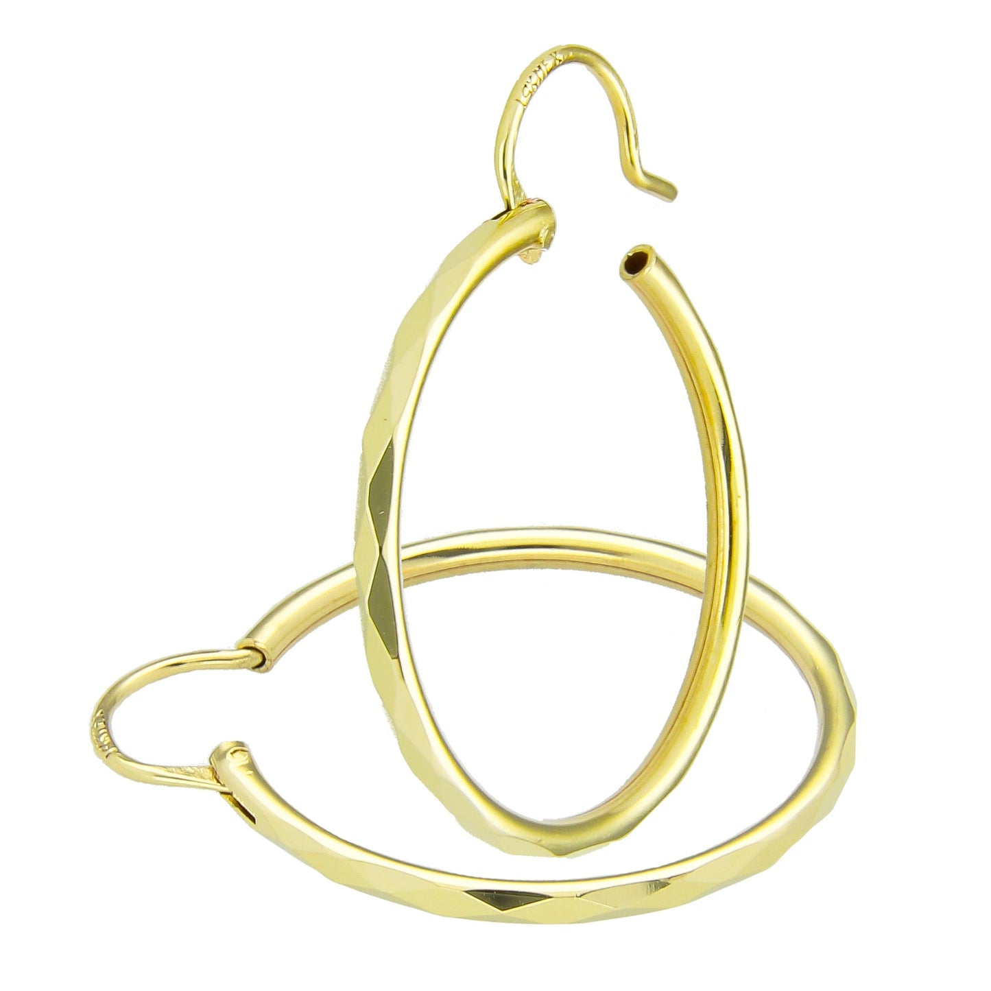 LPAUAR009 Arracadas Facetadas de Oro Sólido 14K Rombo 23 mm Mujer o Niñas 1873604997