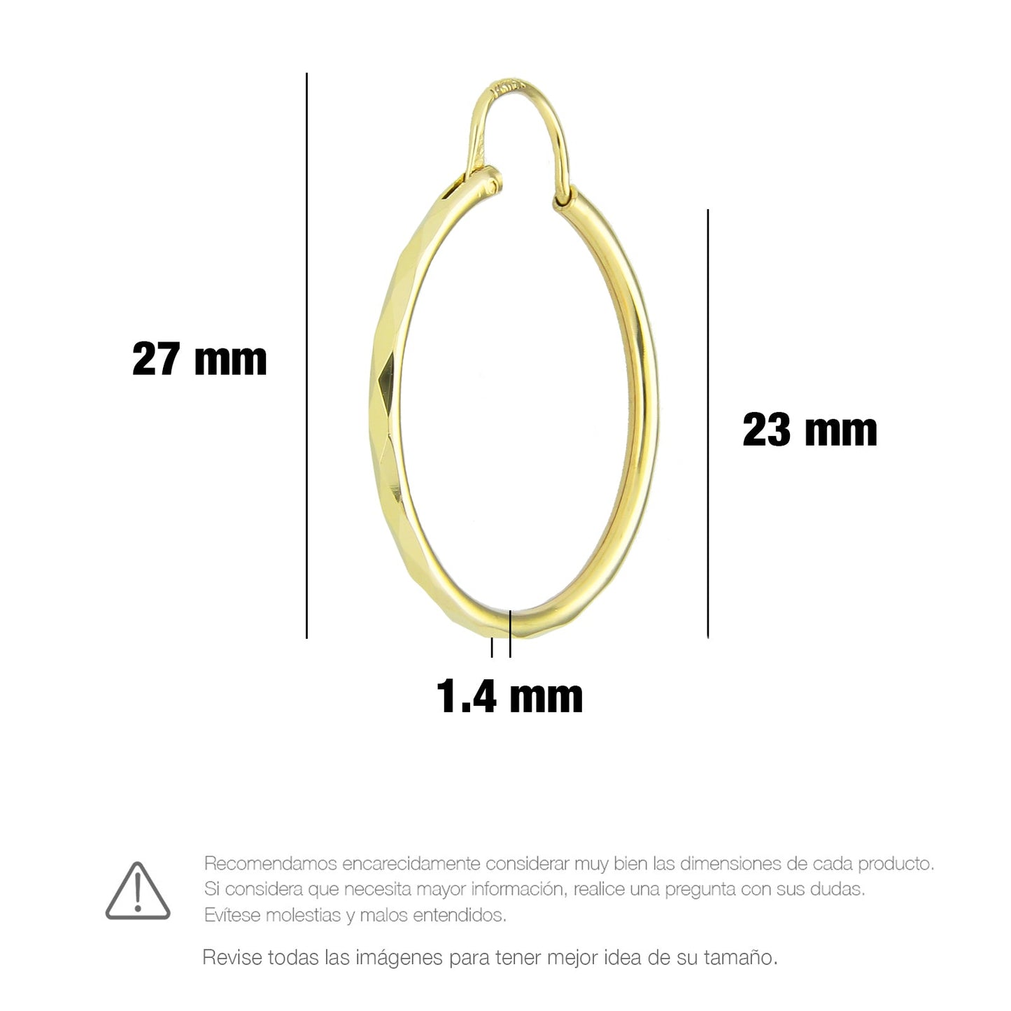 LPAUAR009 Arracadas Facetadas de Oro Sólido 14K Rombo 23 mm Mujer o Niñas 1873604997