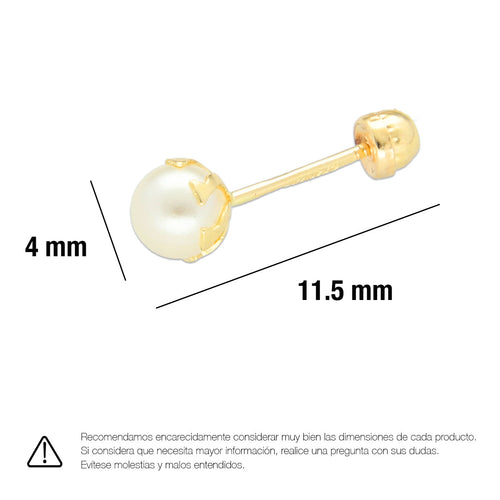 LPAUBR009 Aretes Broquel de Oro 10K Bebé o Mujer Perla Bflor 4142 1832037190