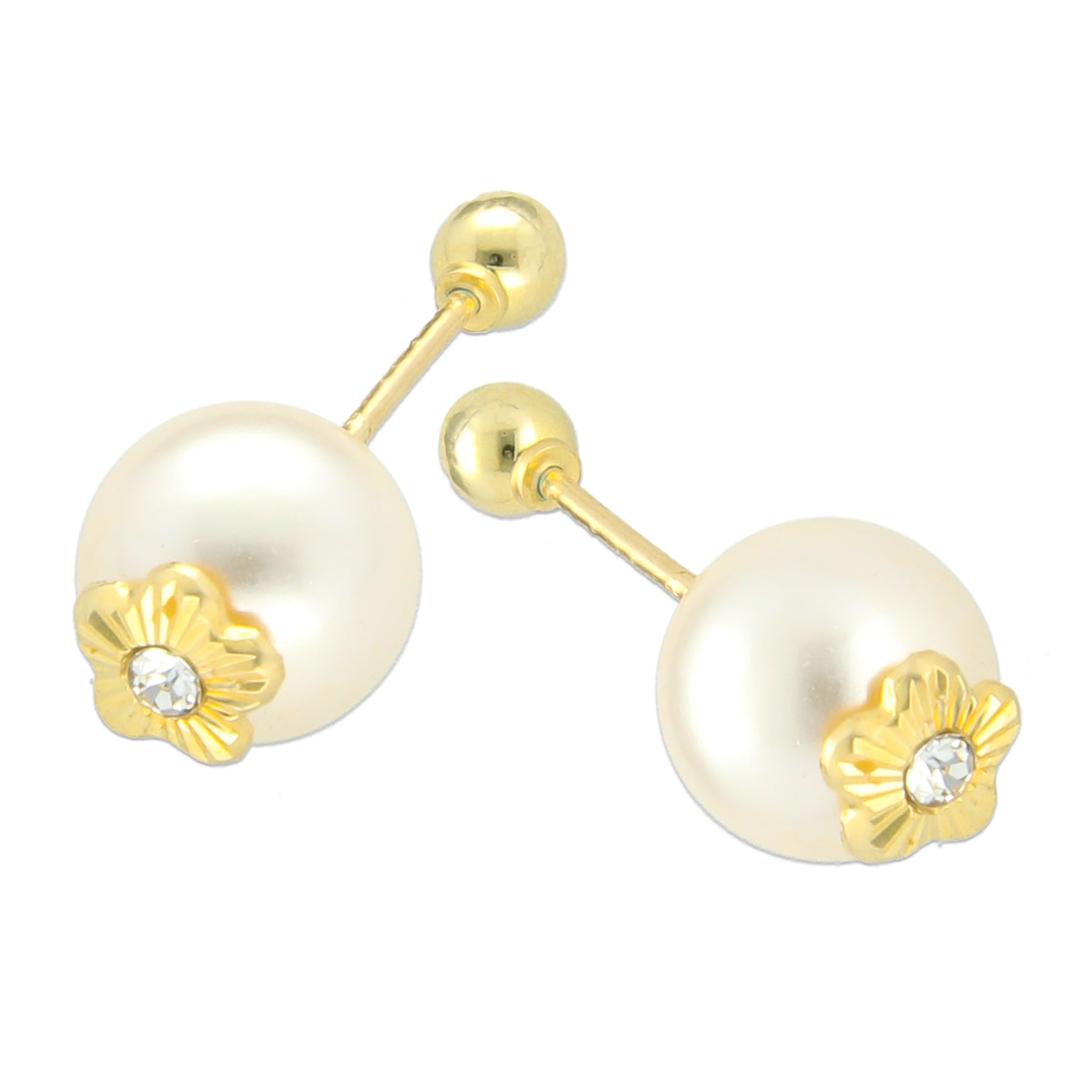 LPAUBR012 Aretes Broquel de Oro 10K Niña o Mujer Perla C/Flor Diam 149d 1832053096