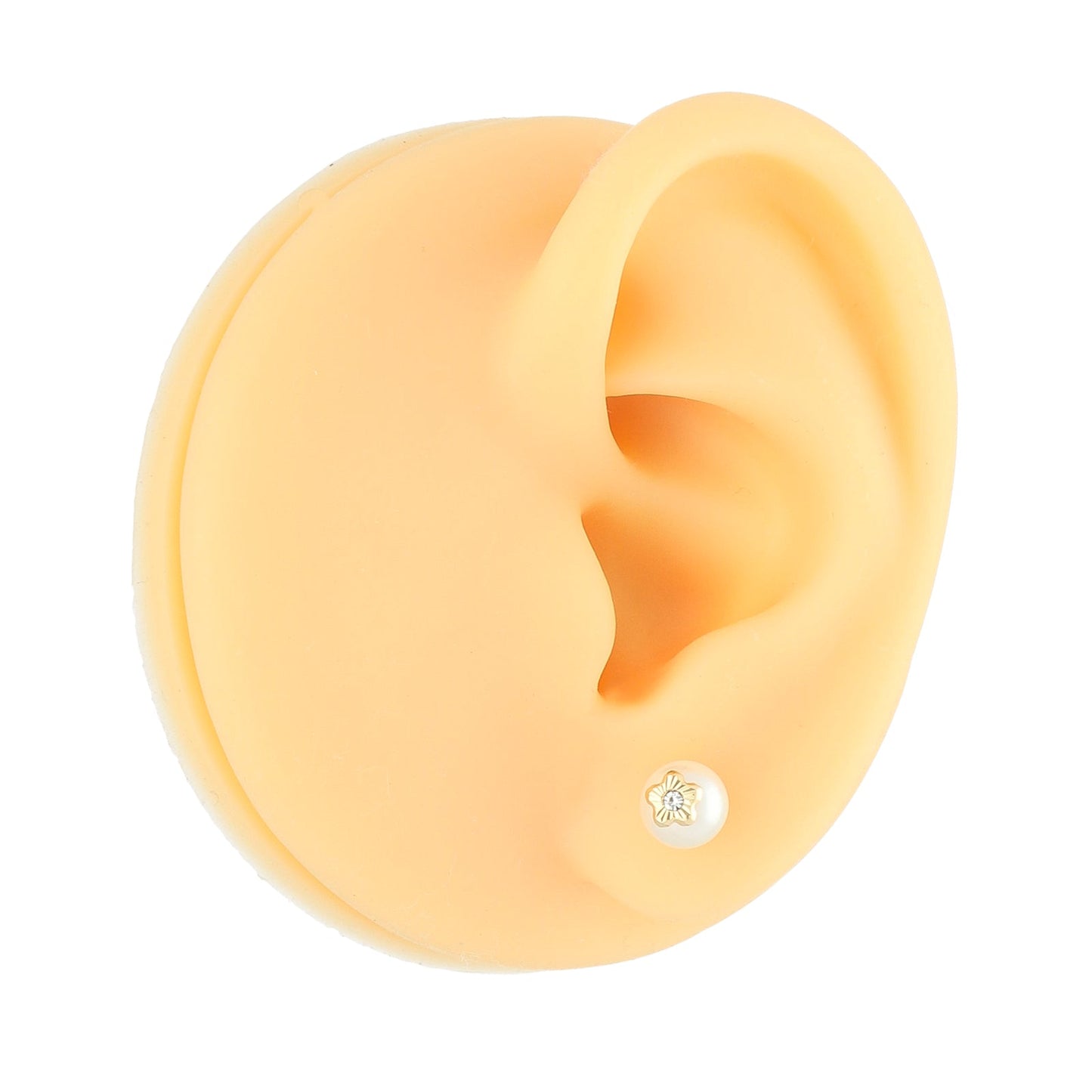 LPAUBR012 Aretes Broquel de Oro 10K Niña o Mujer Perla C/Flor Diam 149d 1832053096