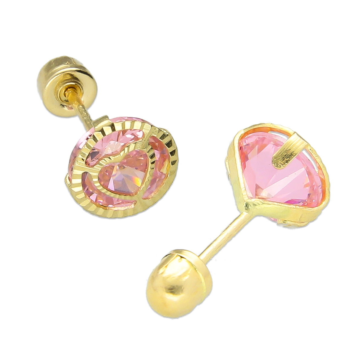 LPAUBR025  Aretes Broquel de Oro 10K Niñas o Mujer B Corazón 120 rosa  1836915776