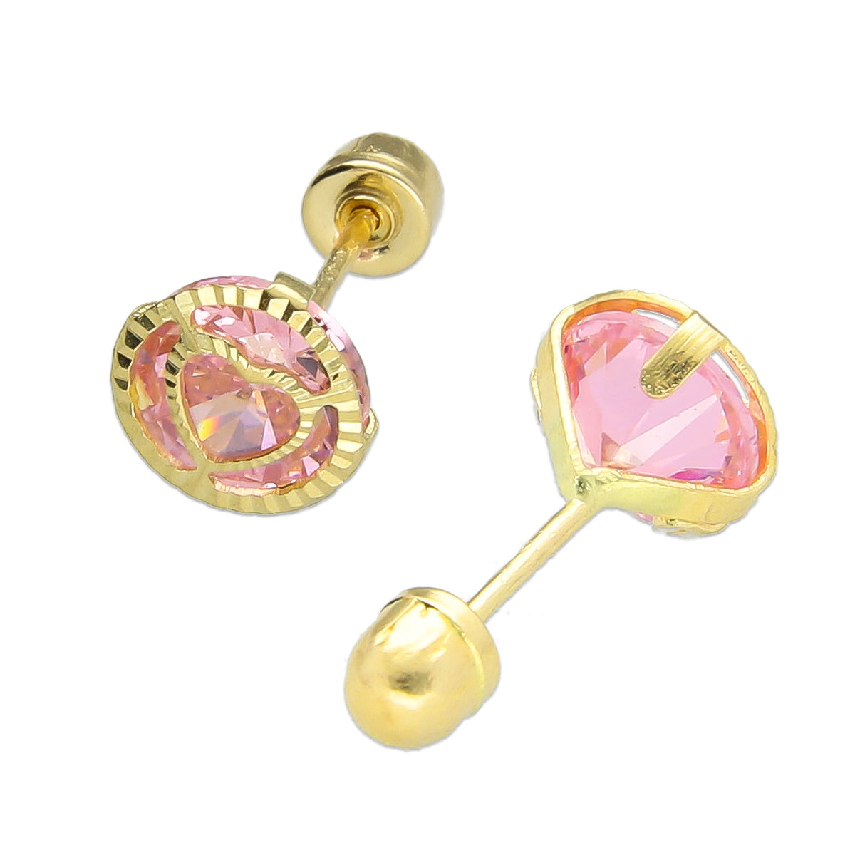 LPAUBR025  Aretes Broquel de Oro 10K Niñas o Mujer B Corazón 120 rosa  1836915776