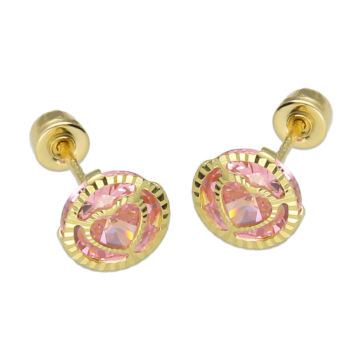 LPAUBR025  Aretes Broquel de Oro 10K Niñas o Mujer B Corazón 120 rosa  1836915776