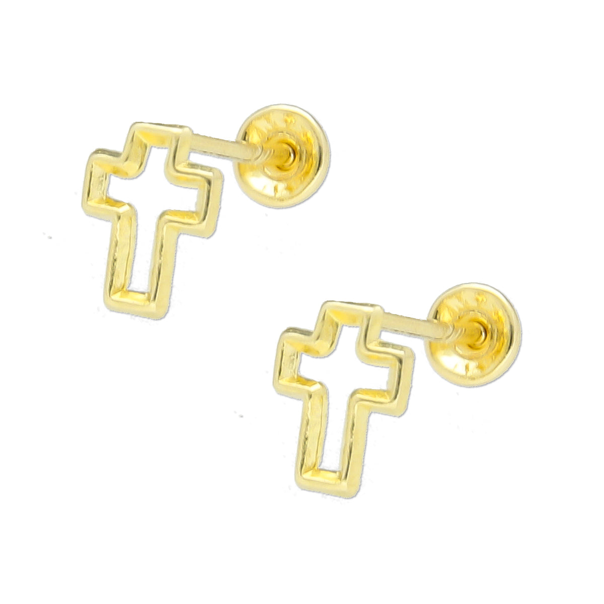 LPAUBR031 Aretes Broquel de Oro 10K Niñas o Mujer Cruz Silueta 429 1839956819