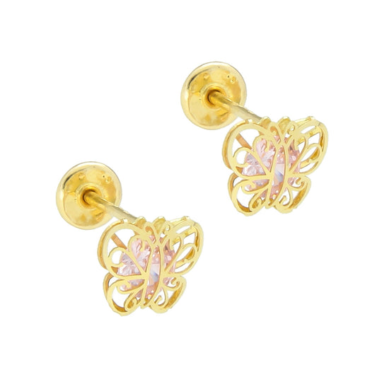 LPAUBR038 Aretes Broquel Oro 10K Niñas o Mujer Mariposa 3D Mini 512A 1853009081