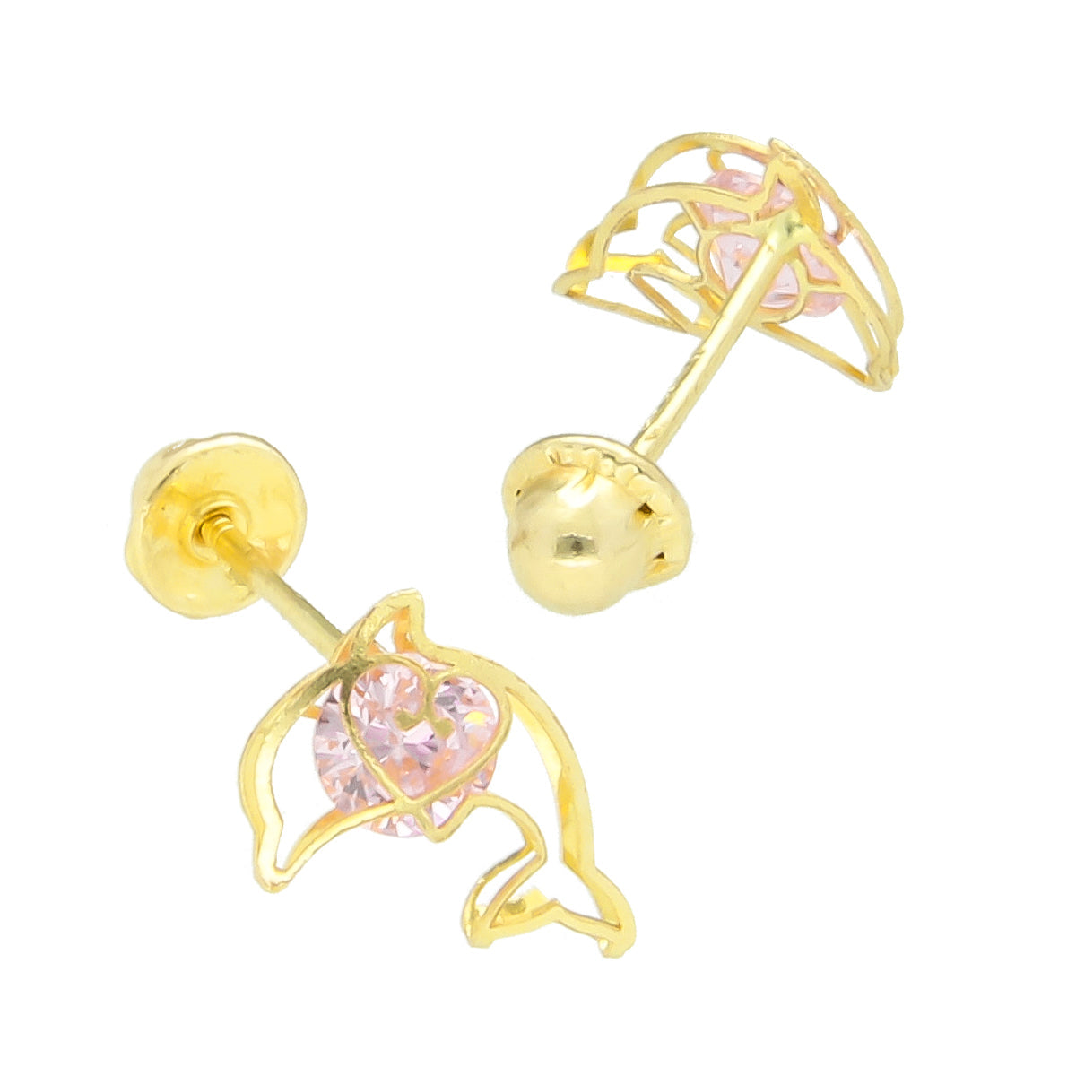 LPAUBR039 Aretes Broquel Oro 10K Niñas o Mujer Delfin 3D Mini 513A 1853041587