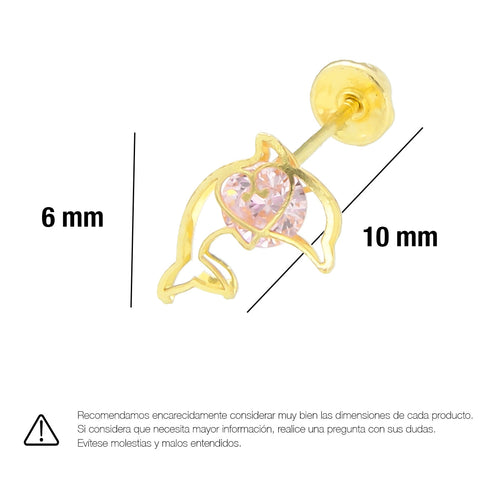 LPAUBR039 Aretes Broquel Oro 10K Niñas o Mujer Delfin 3D Mini 513A 1853041587