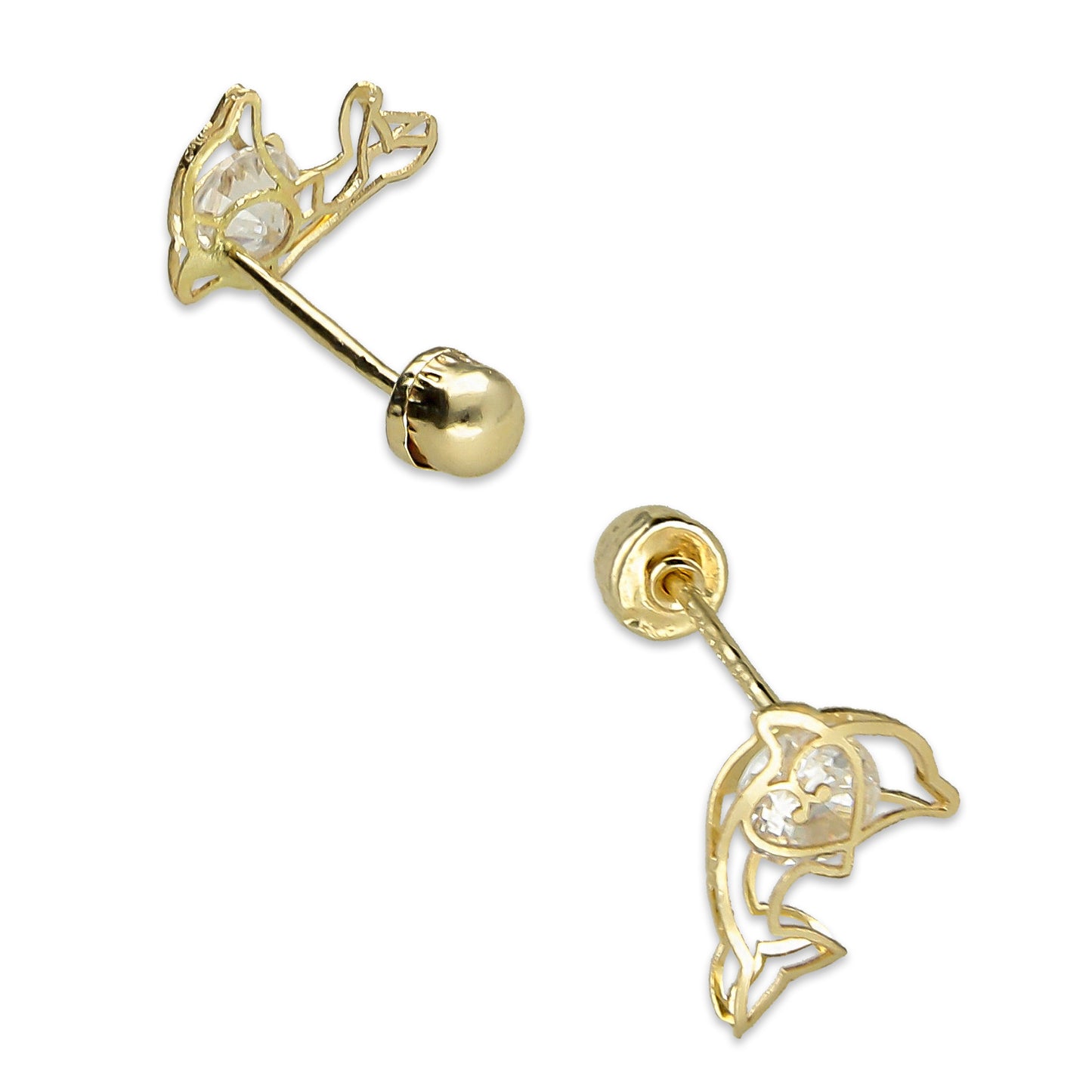 LPAUBR039 Aretes Broquel Oro 10K Niñas o Mujer Delfin 3D Mini 513A 1853041587