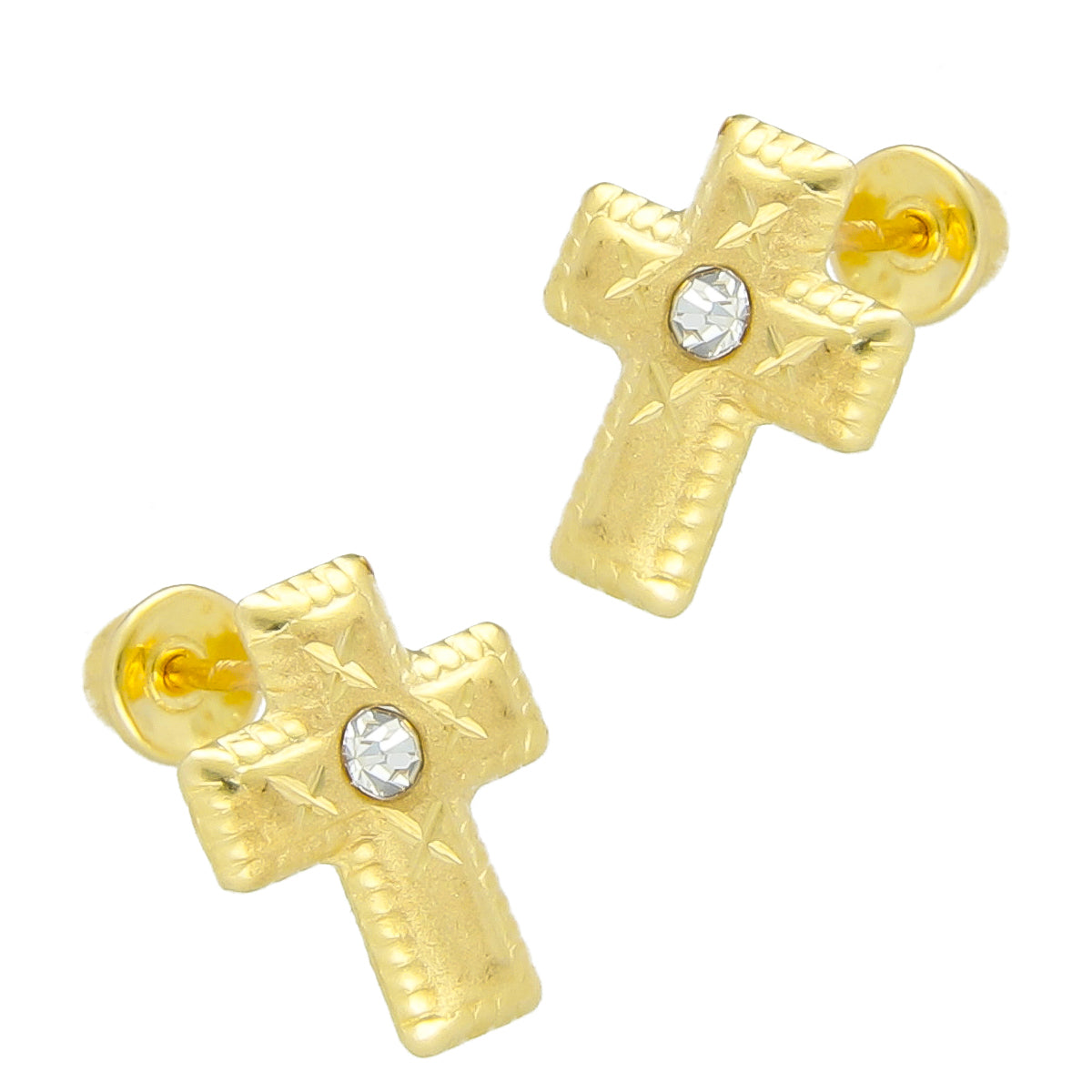 LPAUBR042 Aretes Broquel Oro 10K Niñas o Mujer Cruz Satin Ch 474b 1893611160