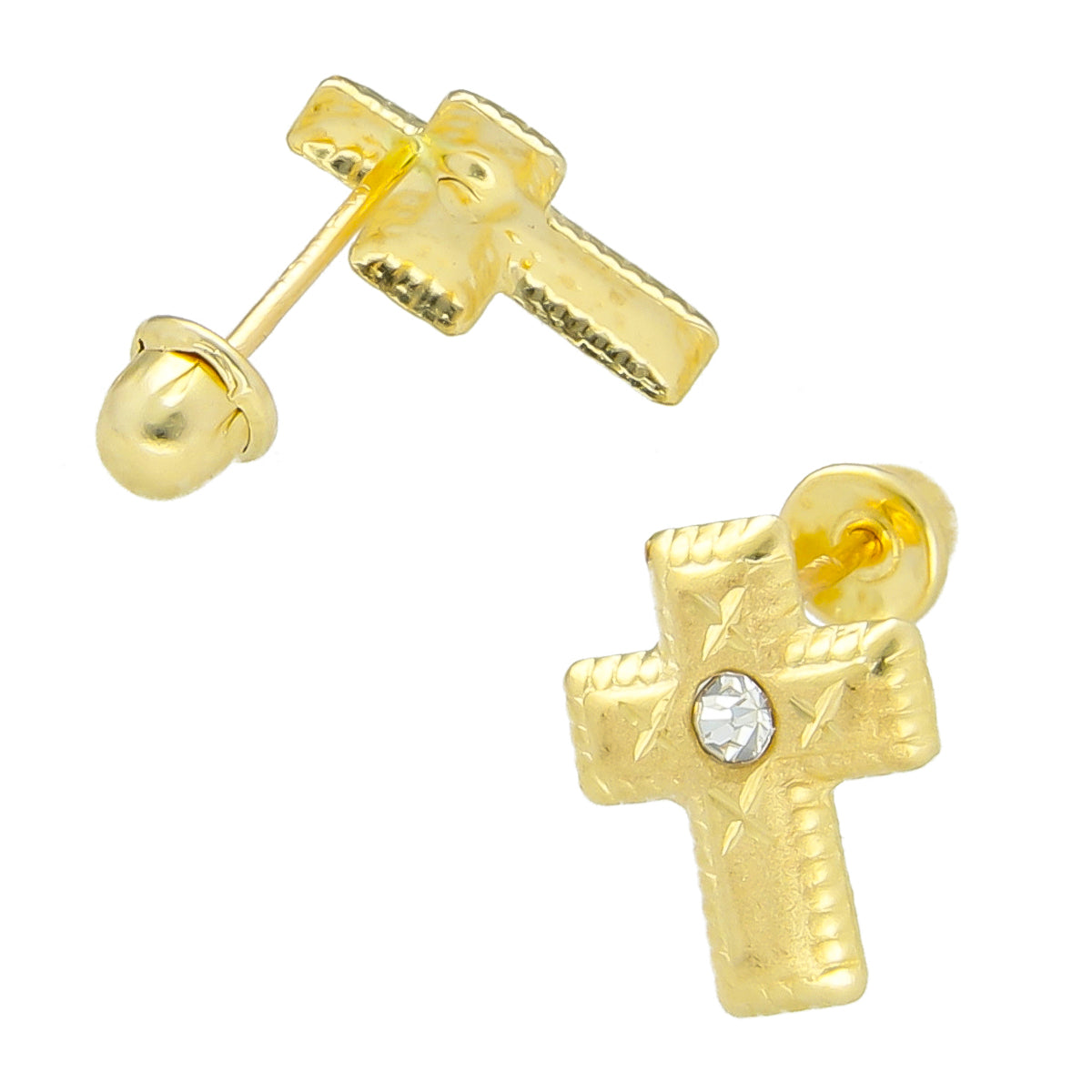 LPAUBR042 Aretes Broquel Oro 10K Niñas o Mujer Cruz Satin Ch 474b 1893611160