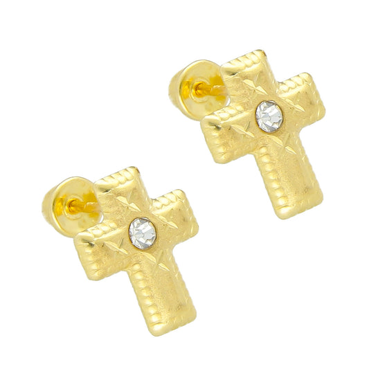 LPAUBR042 Aretes Broquel Oro 10K Niñas o Mujer Cruz Satin Ch 474b 1893611160