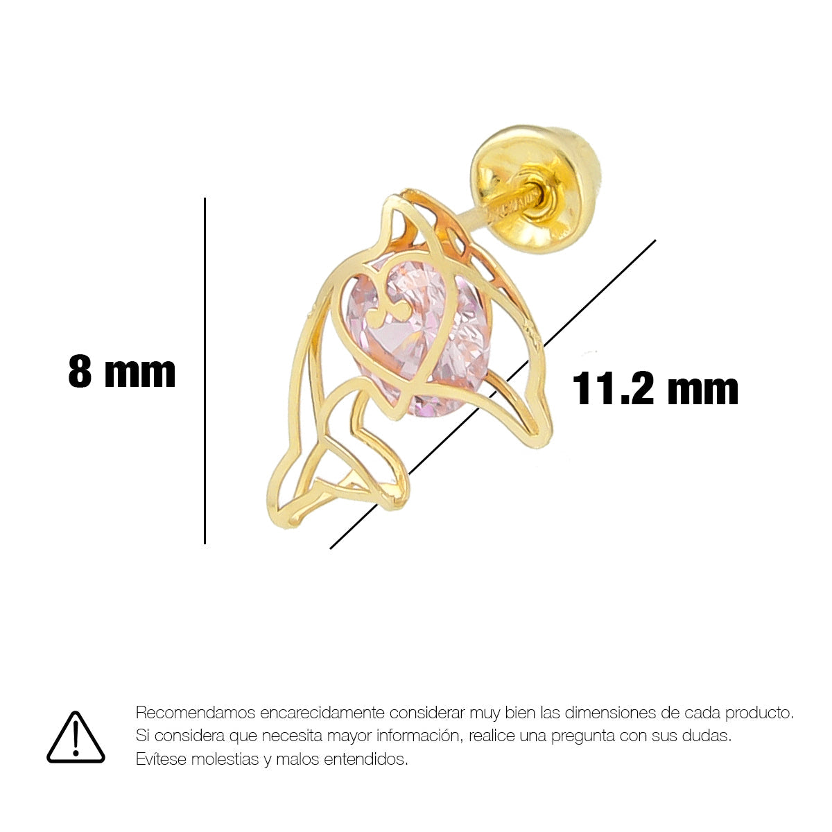 LPAUBR044 Aretes Broquel Oro 10K Niñas o Mujer Delfin 3D Med 513C 1858404507