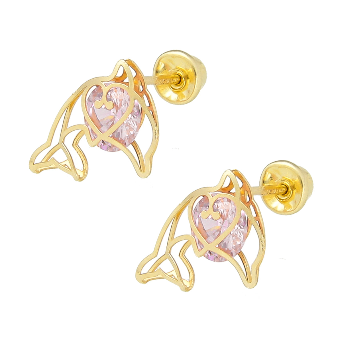 LPAUBR044 Aretes Broquel Oro 10K Niñas o Mujer Delfin 3D Med 513C 1858404507