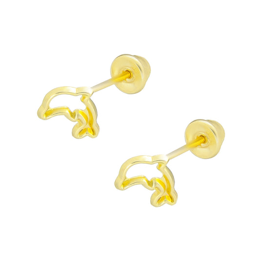 LPAUBR072 Aretes Broquel Oro 10K Niñas o Mujer Delfin Calado 239 2210569382