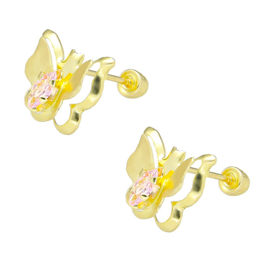 LPAUBR082 Aretes Broquel Oro 10K Niña o Mujer Mariposa 3D 331 1908382933