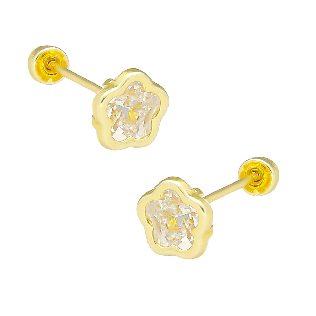 LPAUBR083 Aretes Broquel Oro 10K Niña o Mujer Bisel Flor #5 Blanco 386 1908396265