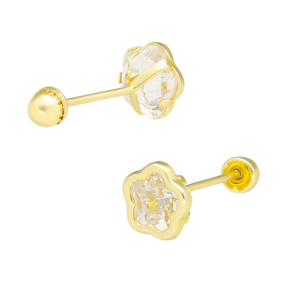 LPAUBR083 Aretes Broquel Oro 10K Niña o Mujer Bisel Flor #5 Blanco 386 1908396265