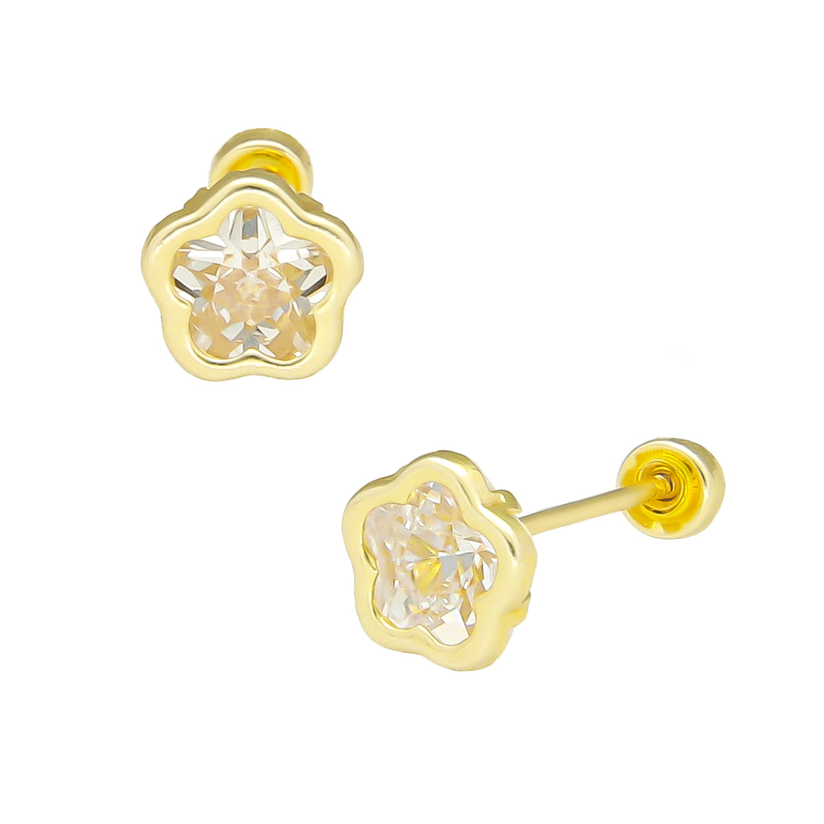 LPAUBR083 Aretes Broquel Oro 10K Niña o Mujer Bisel Flor #5 Blanco 386 1908396265