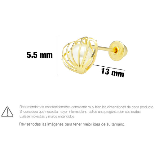 LPAUBR084 Aretes Broquel Oro 10K Niña o Mujer Concha 3D Chica 509-B 1908449733